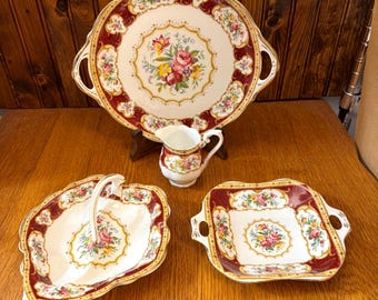 Royal Albert Lady Hamilton Piatti da portata, piatto da torta con manico, piatto a foglia, piatto per dolci o mini lattiera