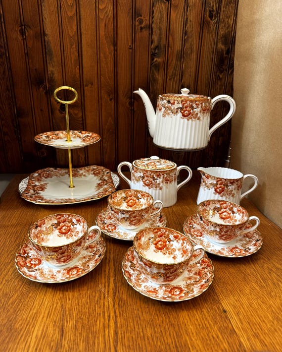 Very Rare, Victorian Rust Tea Set by Samuel Radford, Pattern 469