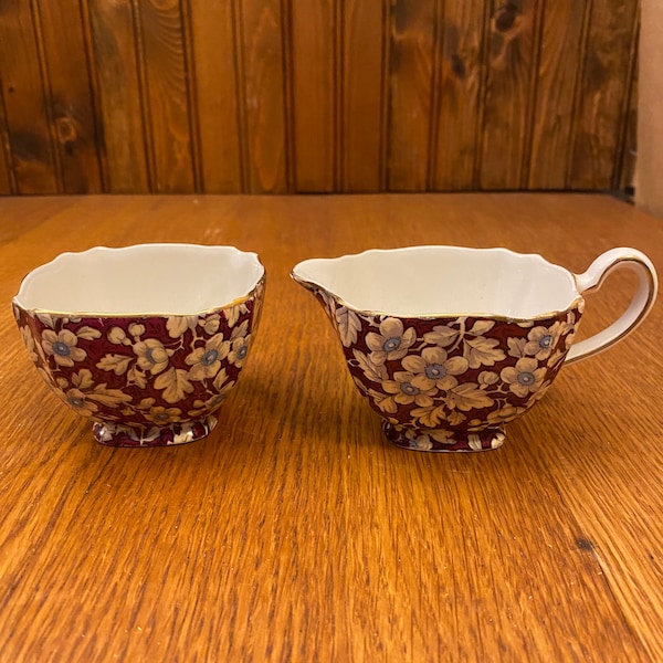 Lord Nelson Ware Chintz Royal Brocade Cream and Sugar Bowl Set, BCM Nelson Ware Floral Cream and Sugar