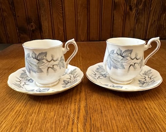 Set of 2, Royal Albert Silver Maple Demitasse Teacup and Saucers