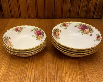 Set of 4 Royal Albert Old Country Roses Fruit/Sauce Bowls or Coupe Cereal Bowls, OCR