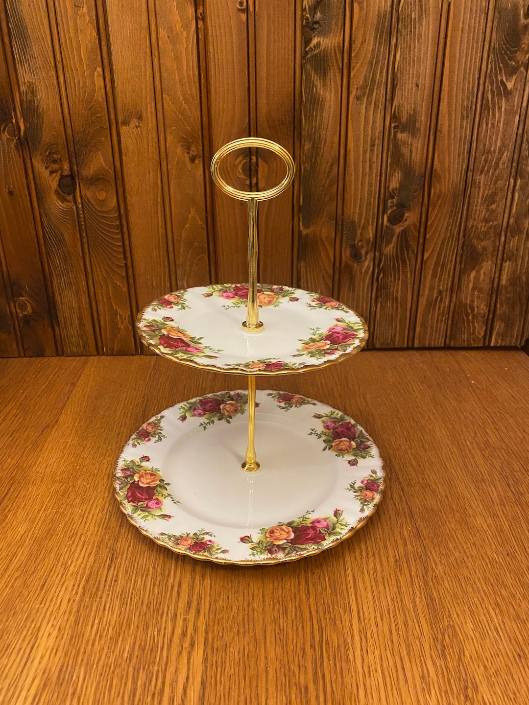 Royal Albert Old Country Roses Two Tier Custom Made Cake Plate 2