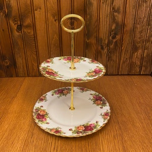 Royal Albert Old Country Roses Two Tier Custom Made Cake Plate 2 Tier Cake Stand