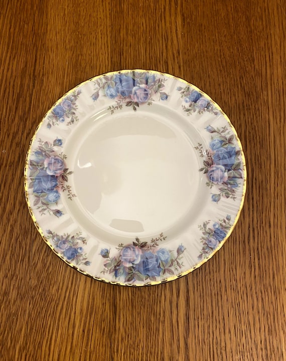Royal Albert Moonlight Rose Salad Plate Blue Roses Floral Medium