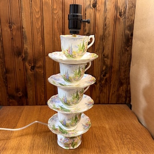 Royal Albert Kentish Rockery Teacup and Saucer Lamp, Upcycled China, Re-cycled China