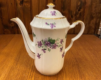 Adderley Bone China Violets 3 Cup Tall Teapot, Coffee Pot