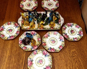 Paragon Tapestry Rose Dessert Tray with Rare Octagon Plates for the Desserts