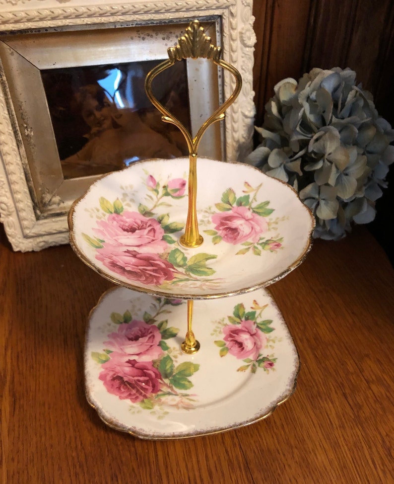 English Bone China 2 Tier Cake Stand 2 Tier Dessert Tray