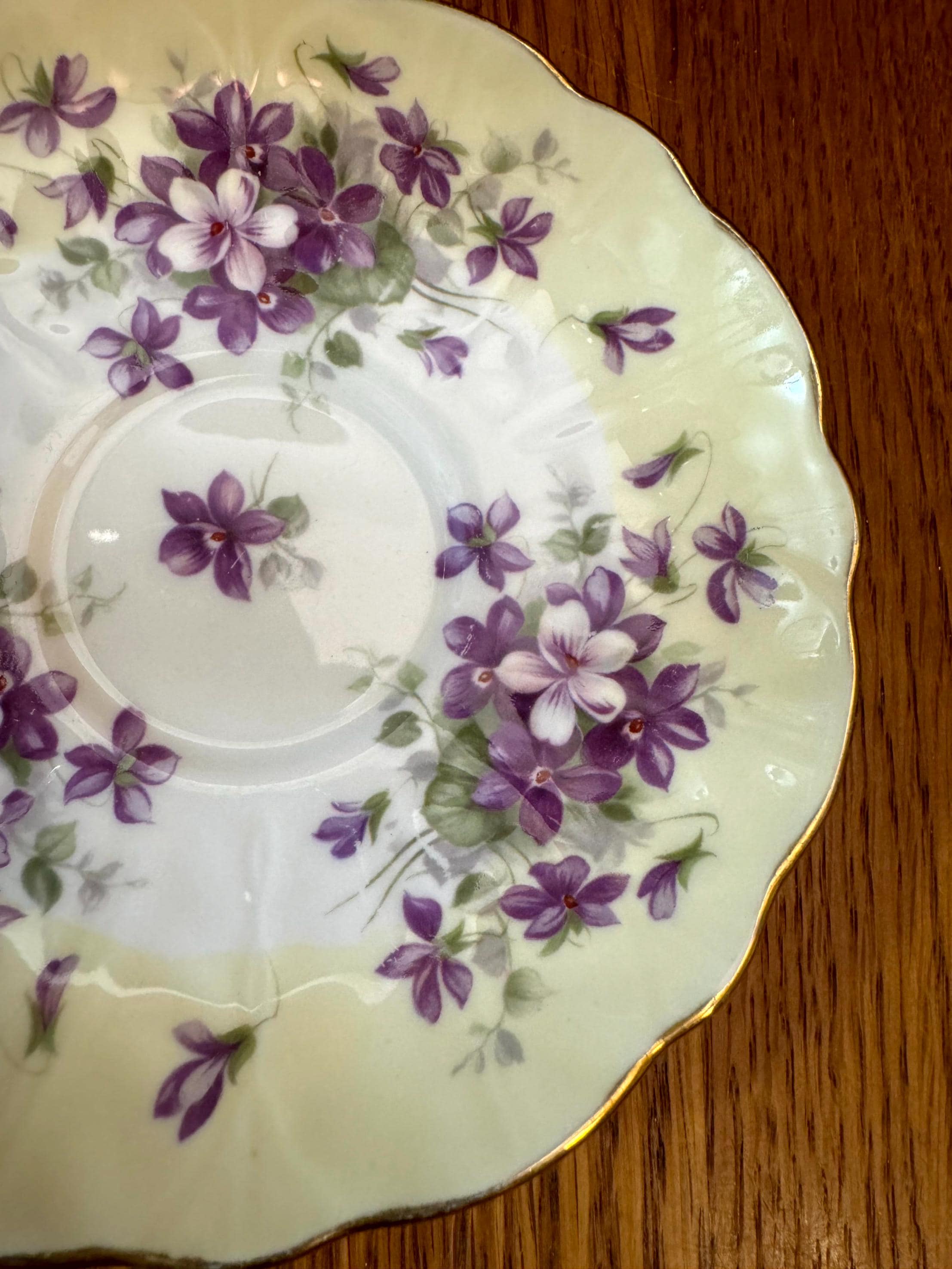 Aynsley Violette Pattern, Crocus Shape Teacup and Saucer, Yellow
