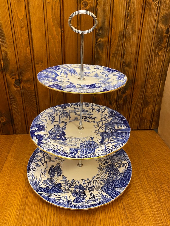 ヴィンテージ ロイヤルクラウンダービー 3段ケーキスタンド コバルト