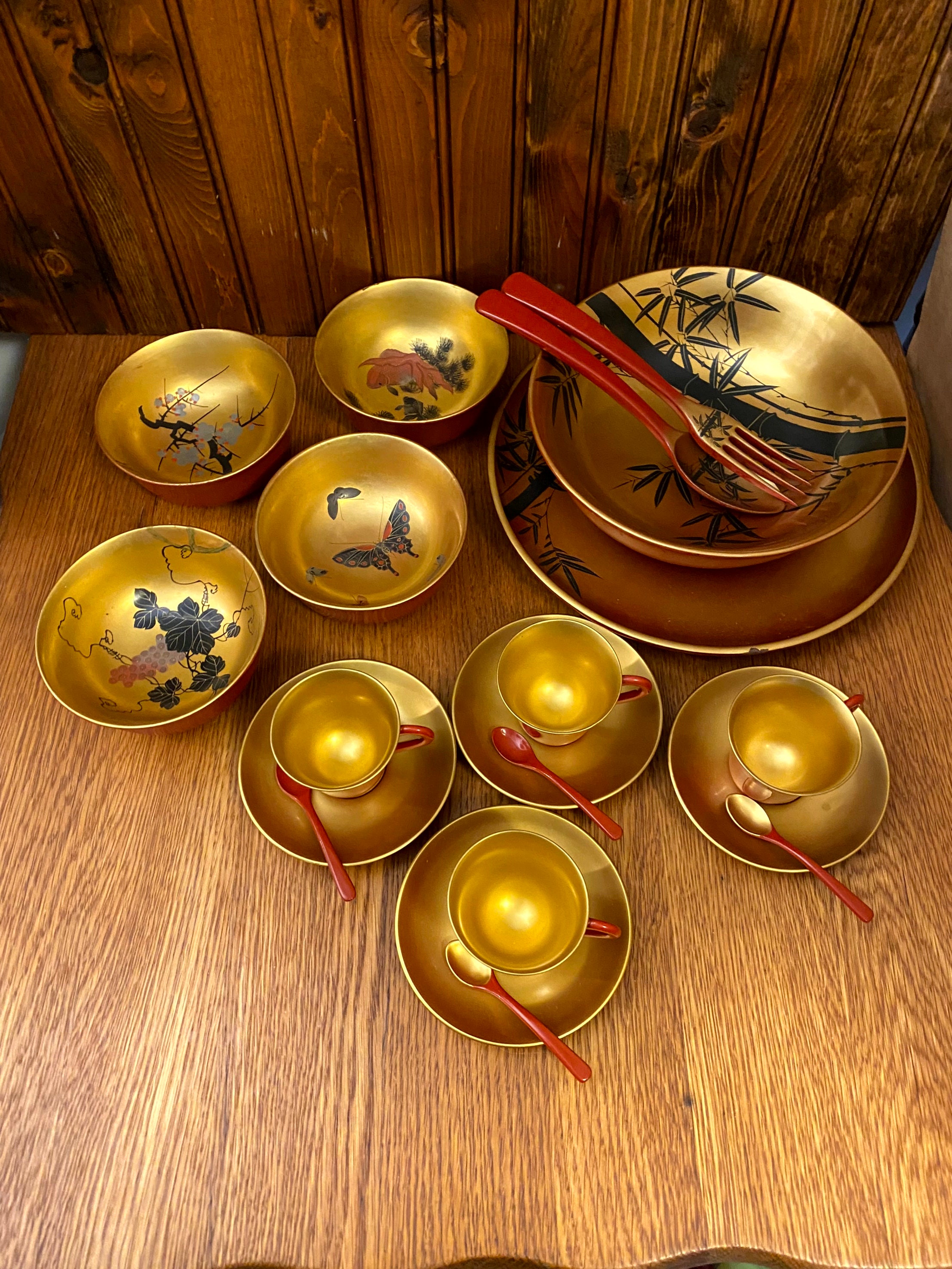 16点セット 日本製漆器 赤と金の手描きセット - Etsy 日本