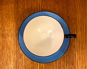 Tasse à thé et soucoupe bleu Parangon avec bordure et poignée noires, très vieille tasse et soucoupe en porcelaine Parangon Star vintage 607 C