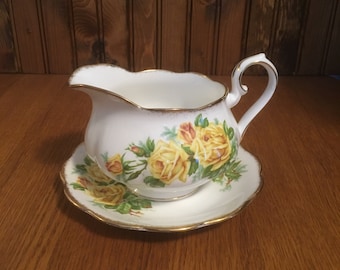 Royal Albert Tea Rose Yellow Round Gravy Boat with Tray