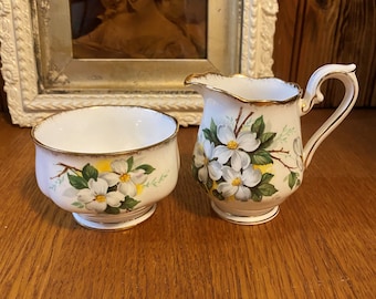 Royal Albert White Dogwood Mini Creamer and Open Sugar Bowl