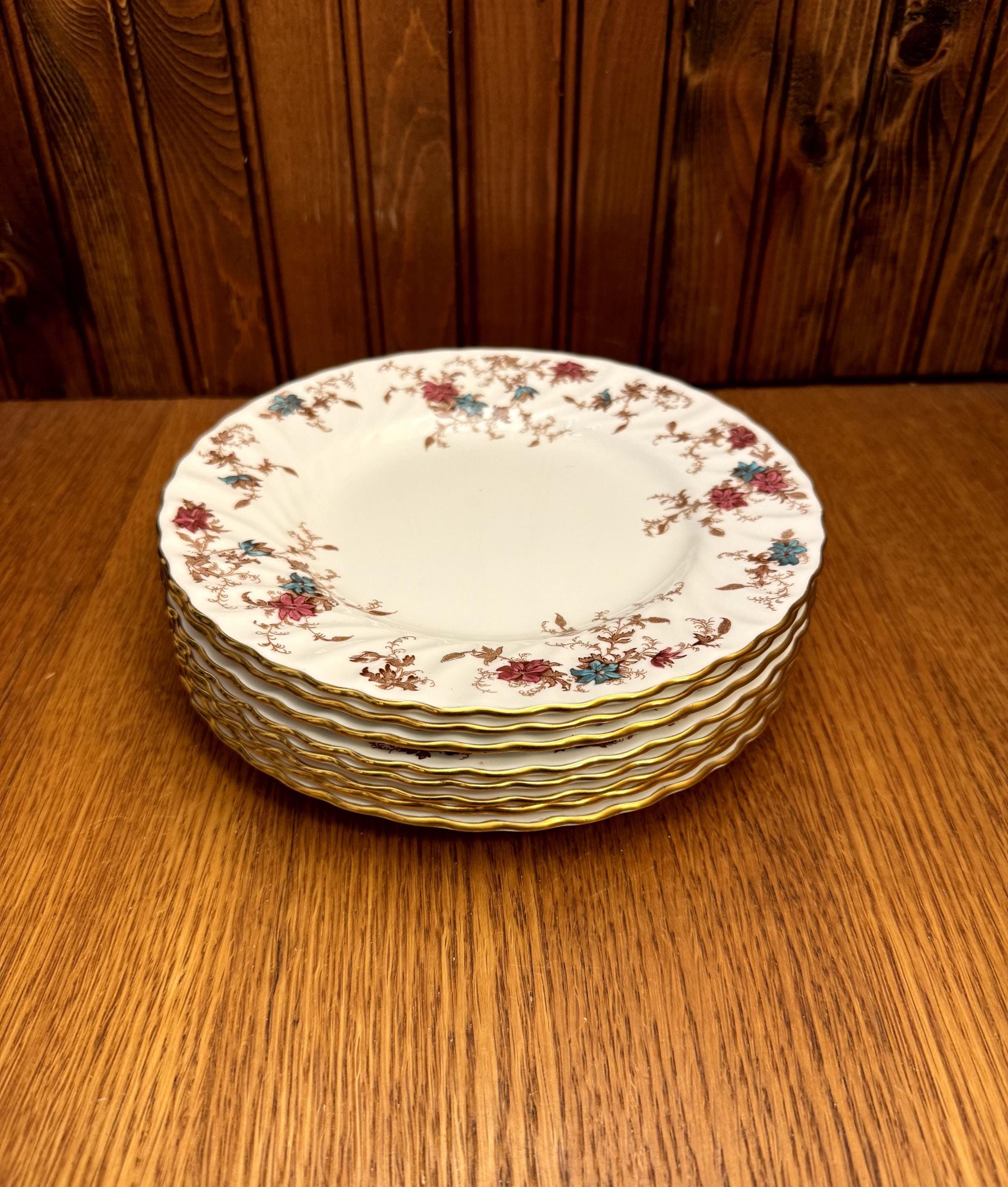 8 Minton Bone China, Ancestral Pattern, Hand Painted Salad Plates