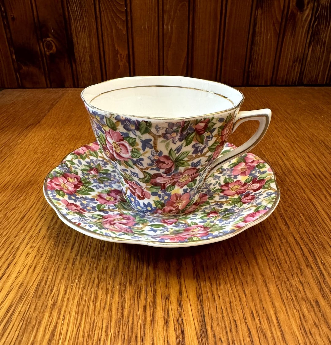 Rosina Fine Bone China Pink Cherry Blossoms Chintz Teacup and