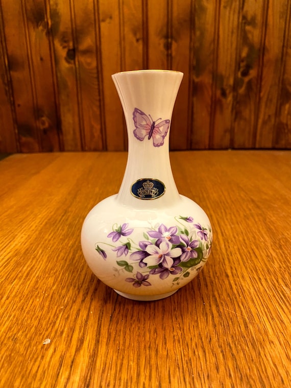Aynsley Fine Bone China Wild Violets Bud Vase, Purple Flowers