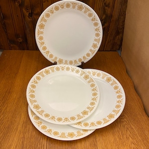 Set mit 4 Butterfly Gold Speisetellern, Pyrex Kompatibel