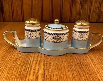 Morimura, Noritake Hand Painted 3 Piece Condiment Set with Matching Tray, Made in Japan