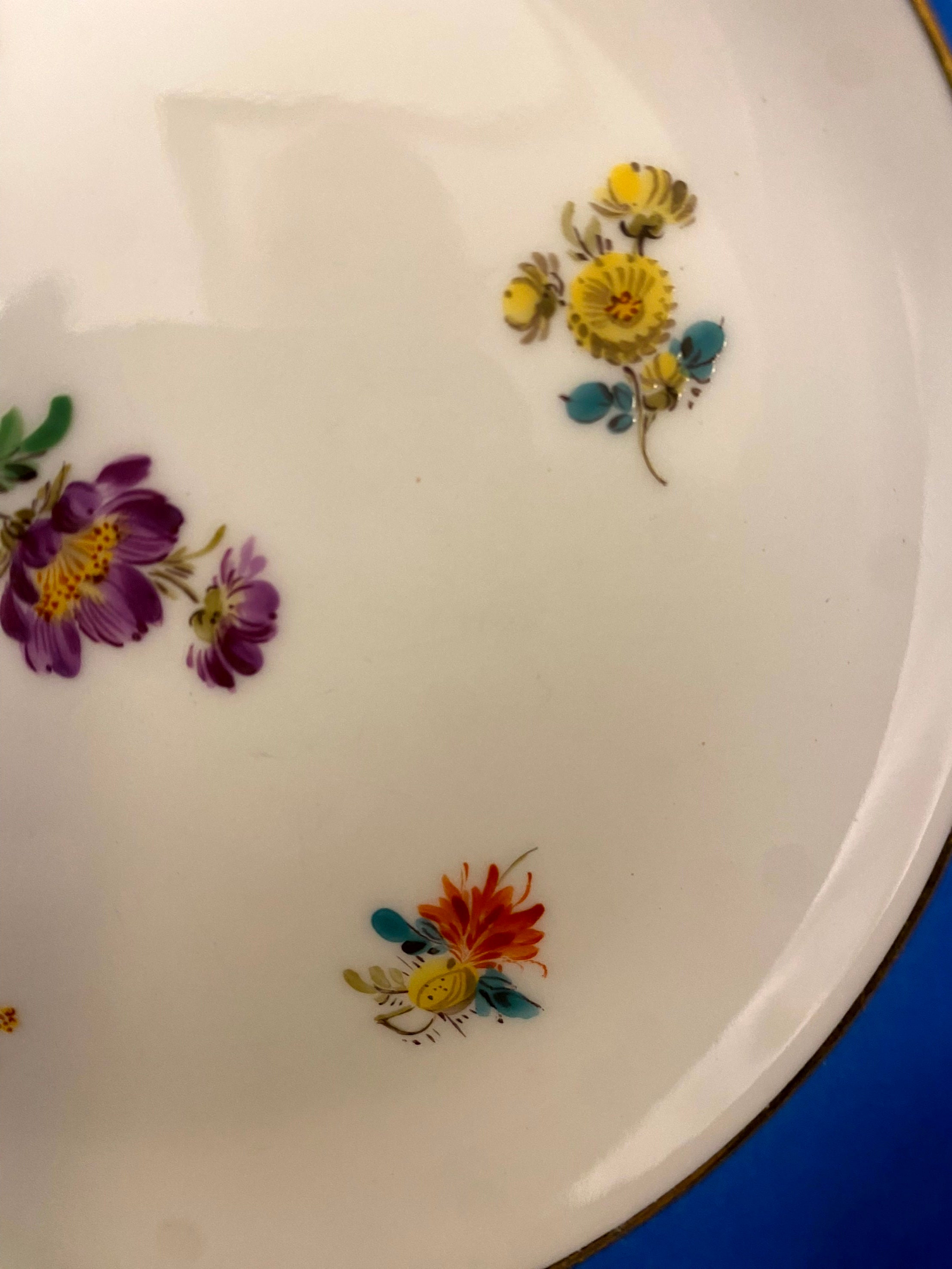 19世紀マイセン製デザートプレート：手描きの花柄、青と金彩 - Etsy 日本