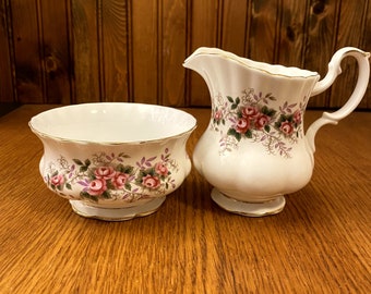 Large Royal Albert Lavender Rose Creamer and Open Sugar Bowl Set