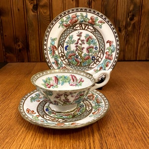 Vintage Coalport Smooth Edge Indian Tree Teacup and Saucer and Dessert Plate, Trio Set