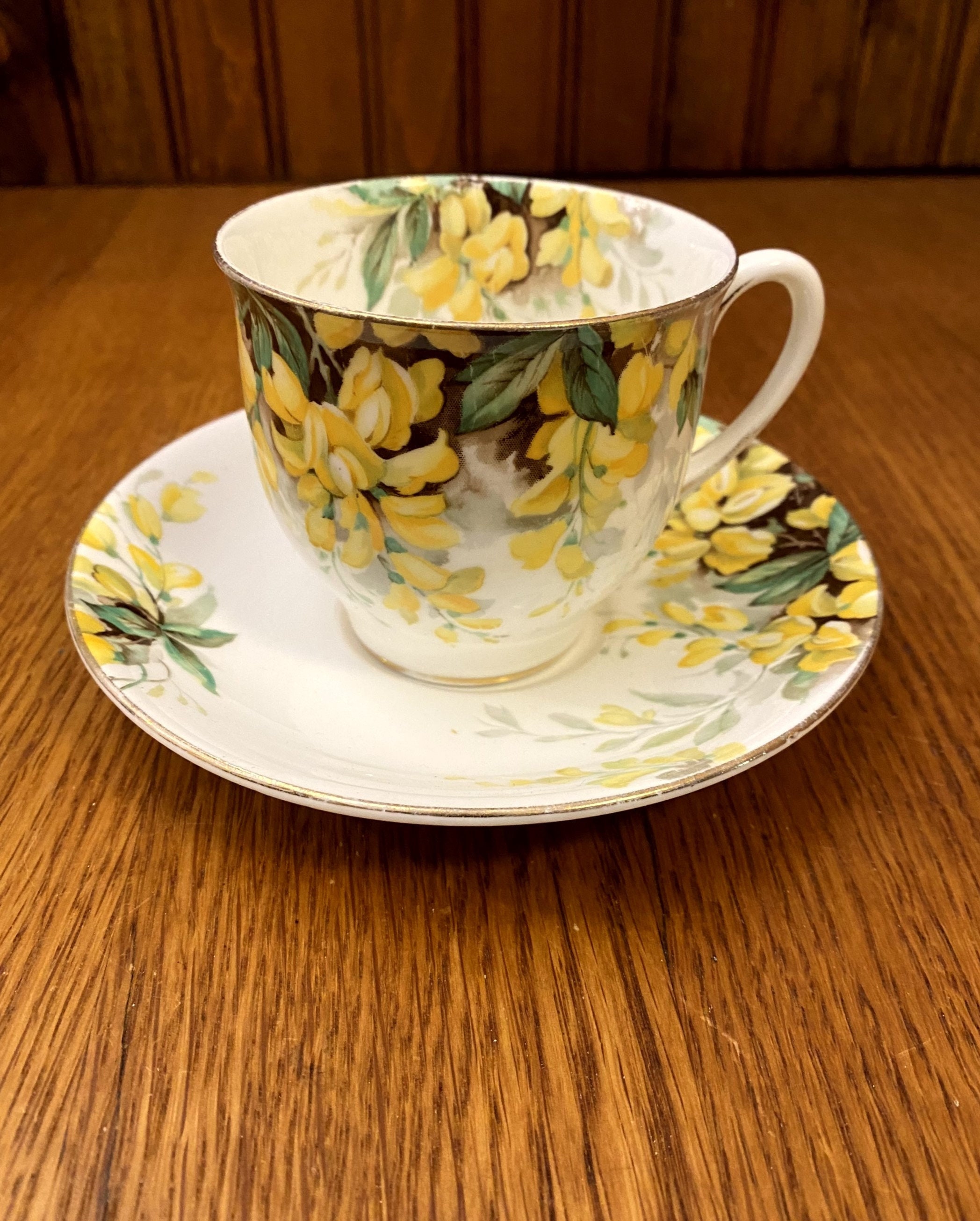 Royal Standard Bone China, Laburnum, Teacup and Saucer, Yellow and