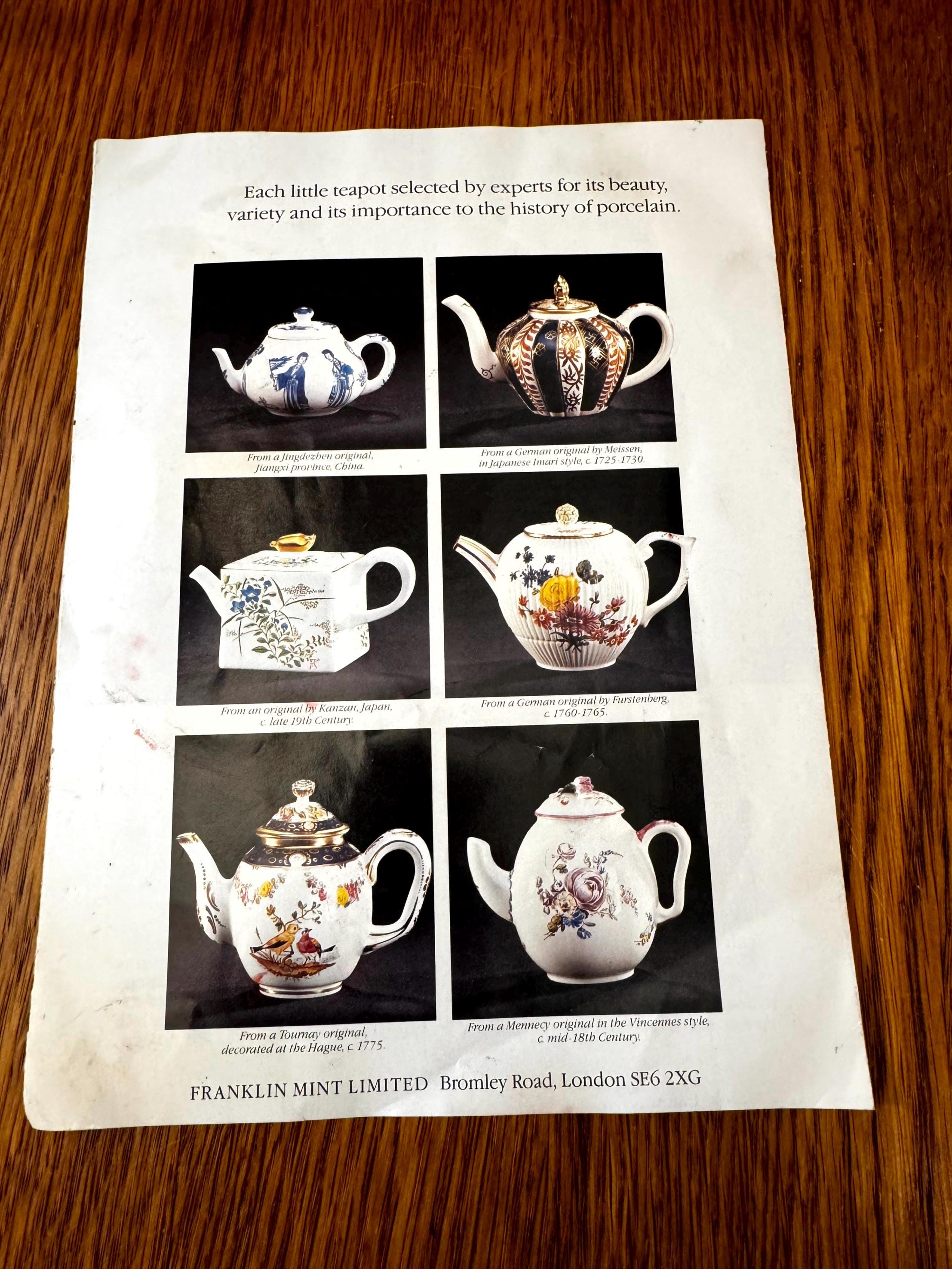 Franklin Mint Victoria and Albert Museum Porcelain Teapot