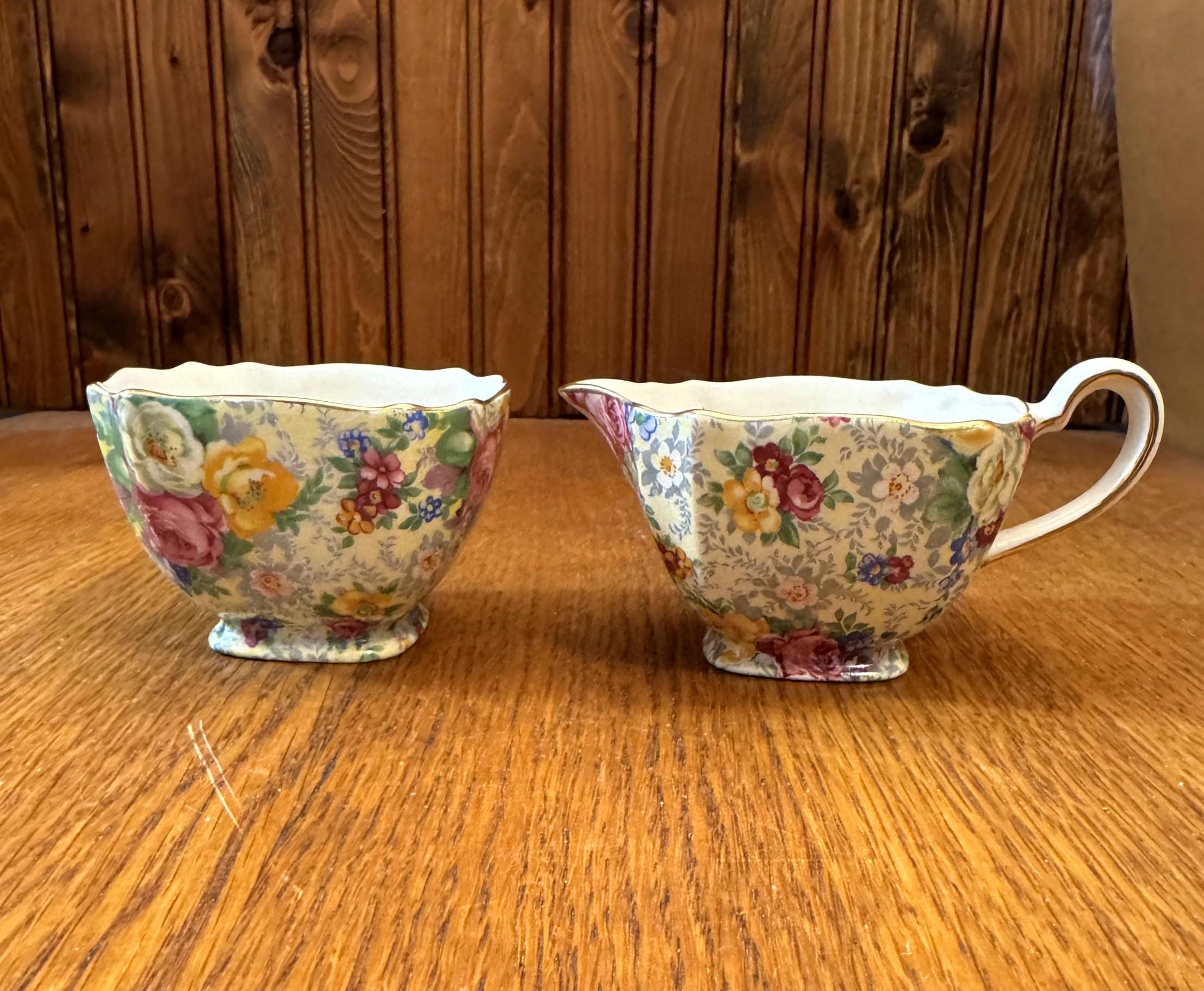 JL cream/sugar Du barry (James Kent) chintz ware JL cream/sugar Du barry (James Kent) chintz ware
