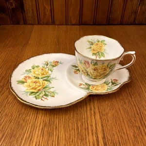 Royal Albert Tea Rose Gelb Dessertteller mit Teetasse, Snack Set, Tennis Set