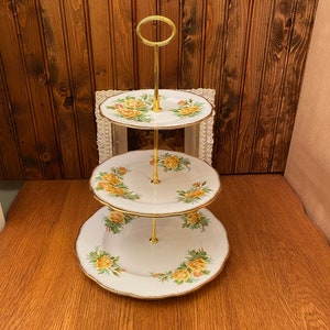 Royal Albert Tea Rose Yellow Three Tier Custom Made Cake Plate 3 Tier Cake Stand