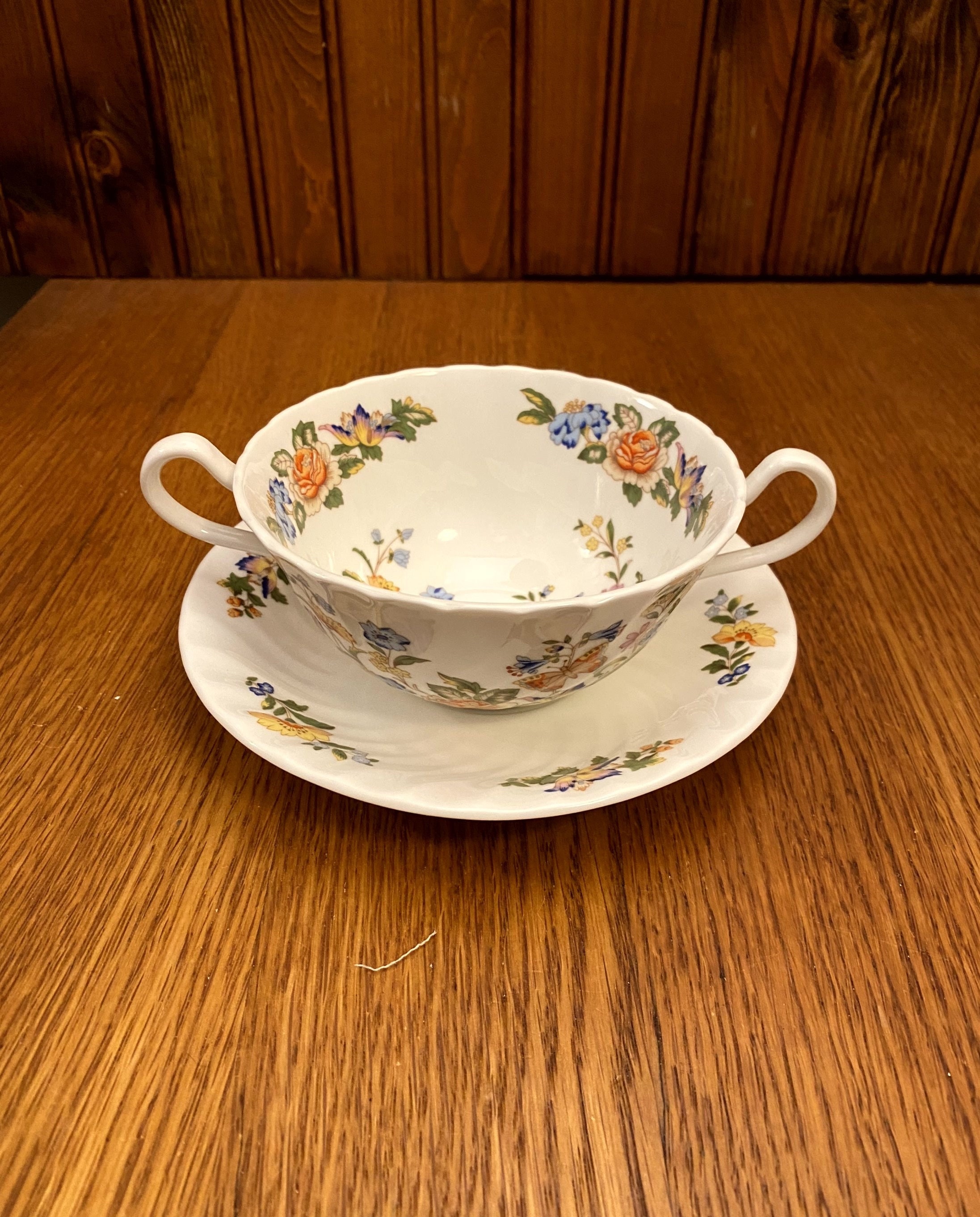 Vintage Aynsley Cottage Garden Soup Bowl and Saucer: Fine Bone