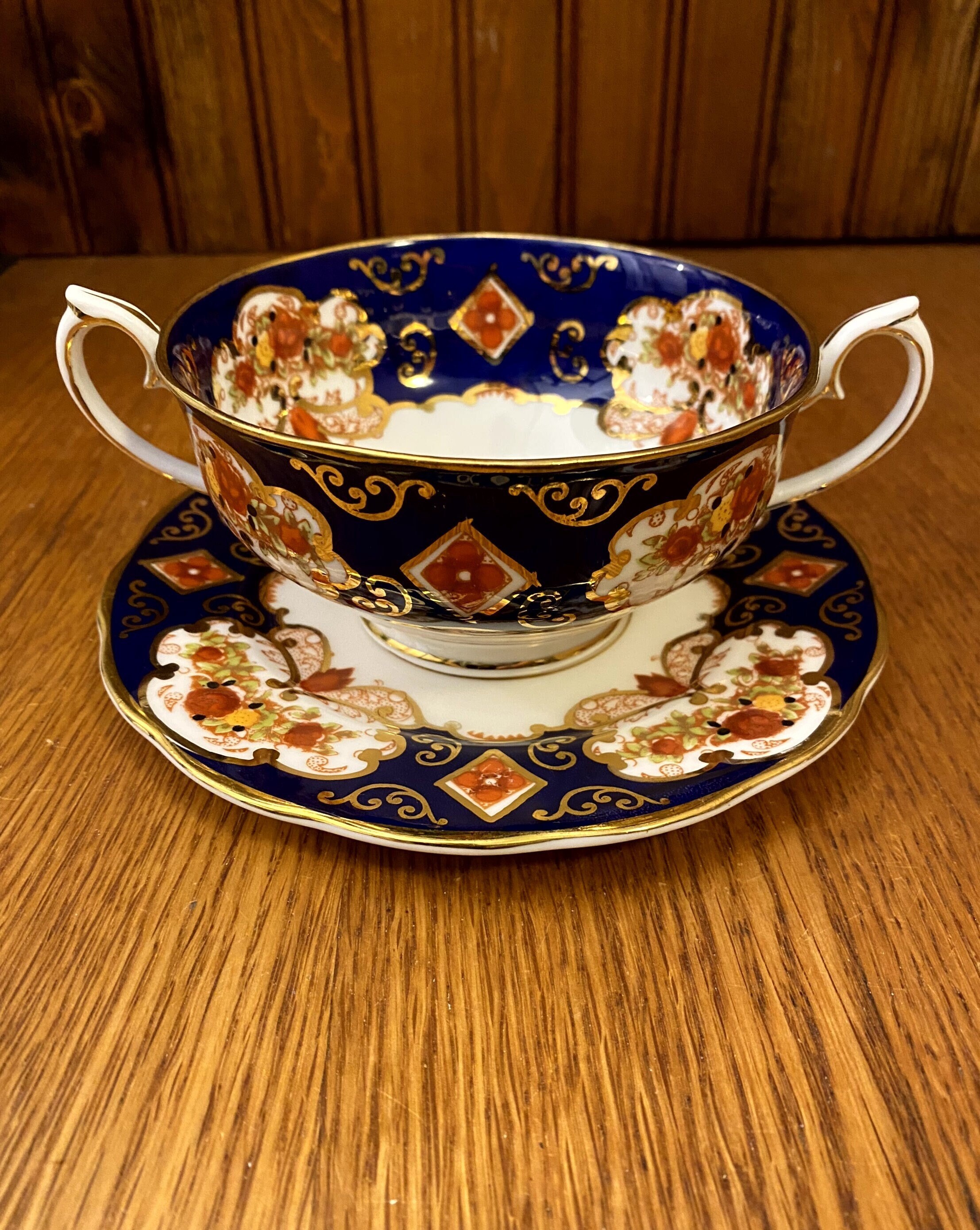 Royal Albert Heirloom Bone China, Imari Style, Cream Soup Bowl, Double Handle Soup Bowl