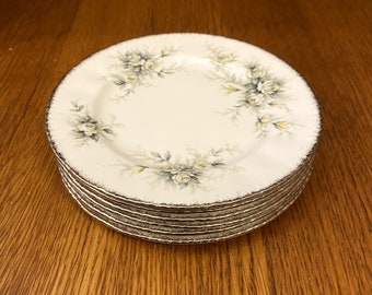 Set of 6 Paragon First Love, Fine Bone China, Bread and Butter Plate, Silver Rim China, Platinum Trim
