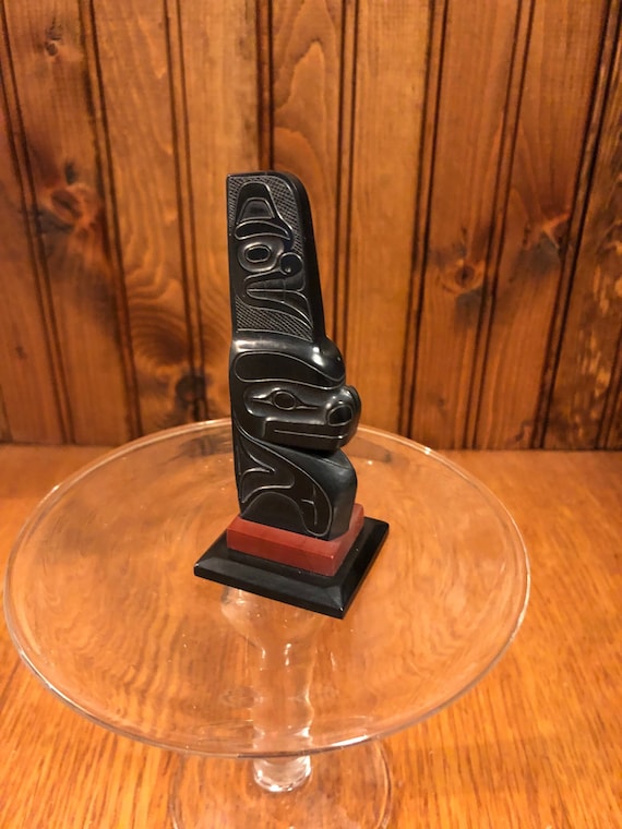 オースティン　彫刻　『ささやく海』Heath銘 HAIDA GWAII Argillite Large Killer Whale Statue, Earl Jones Artist