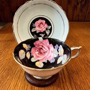 Vintage Paragon Light Blue, Wide Mouth Teacup and Saucer, Pink