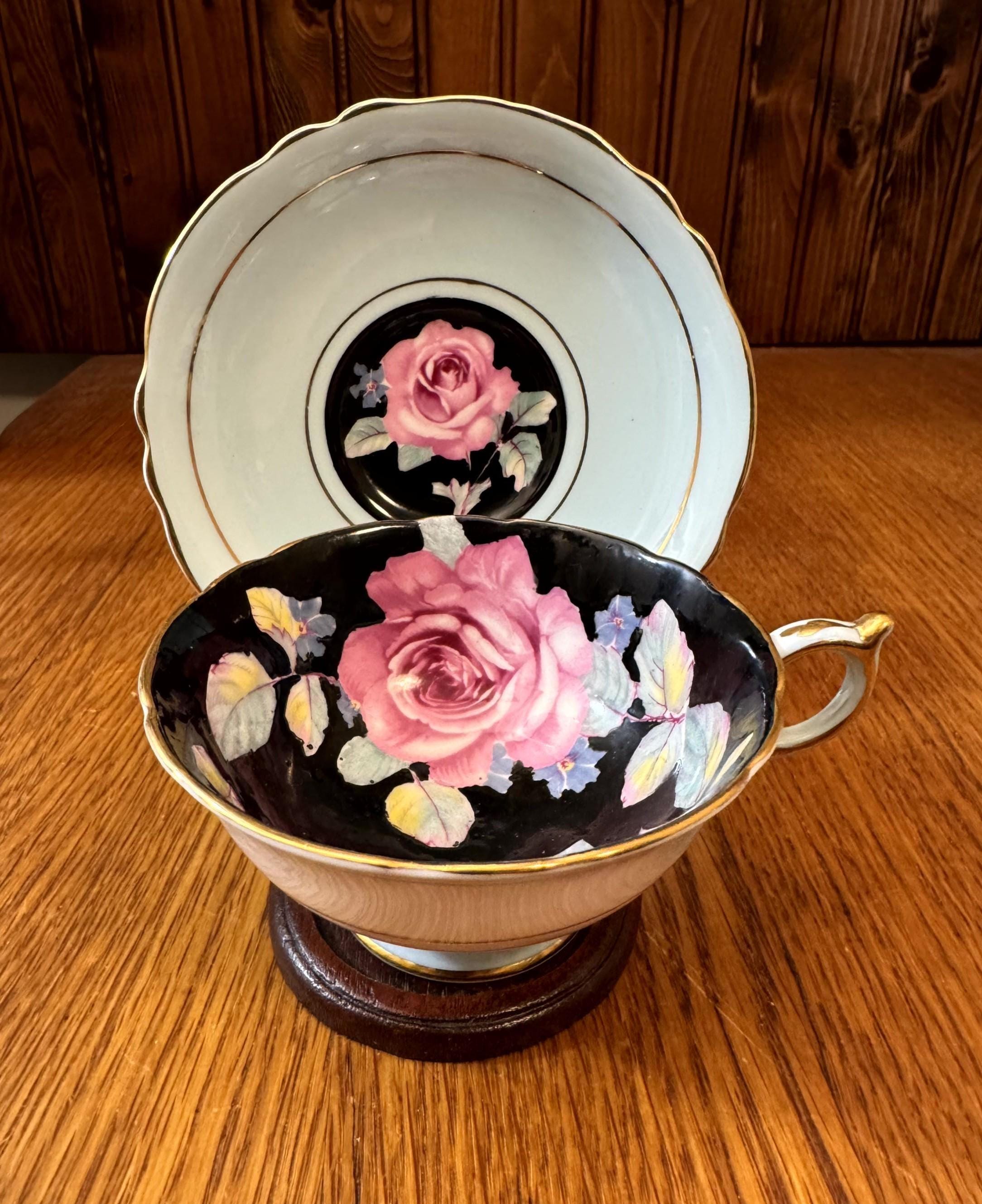 Vintage Paragon Light Blue, Wide Mouth Teacup and Saucer, Pink