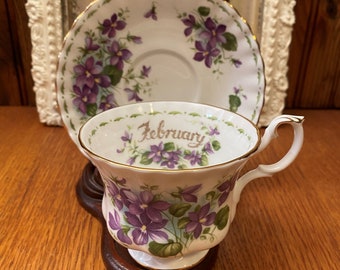 Royal Albert Flower of the Month February Teacup and Saucer Violets Cup and Saucer