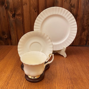Royal Albert Affinity Gold Teacup, Saucer and Salad Plate Tri, Classic Cream with Gold Trim Cup, Saucer and Plate
