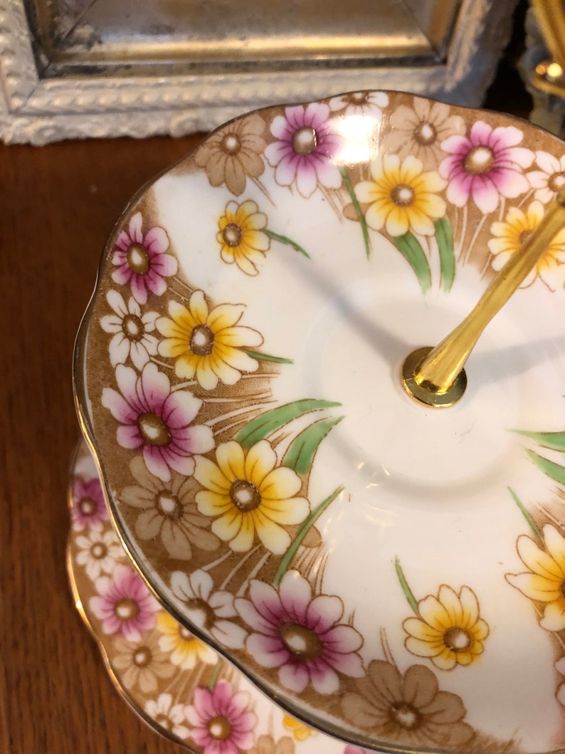 English Bone China 2 Tier Cake Stand 2 Tier Dessert Tray