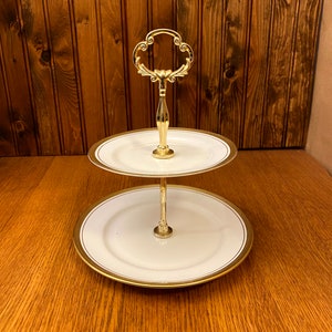 Aynsley Fine Bone China, Elizabeth, Pattern 7947, Gold Trim Versatile 2 Tier Cake Stand