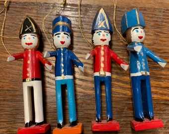 Vintage wooden painted toy soldier ornaments