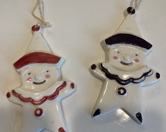 Vintage ceramic handmade Clown gingerbread man ornaments Christmas