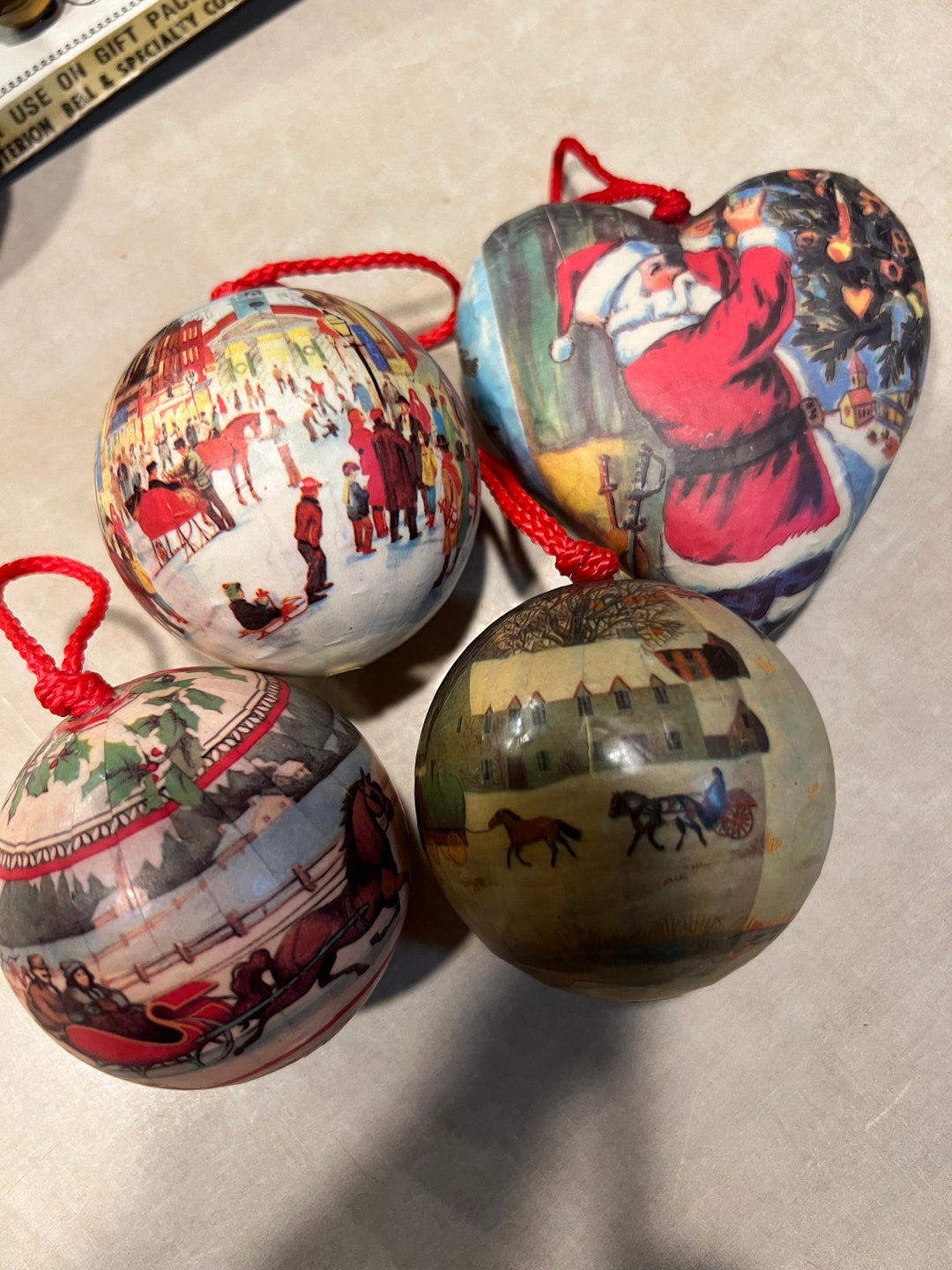 Vintage Paper Mache Christmas Ornaments 