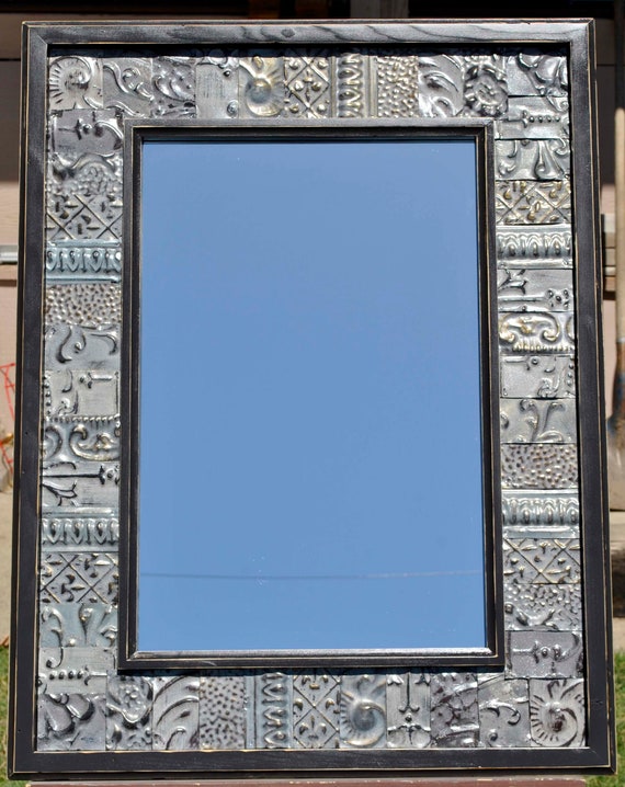 Tin Ceiling Tile Wall Mirror Rustic Western Decor Vintage Etsy