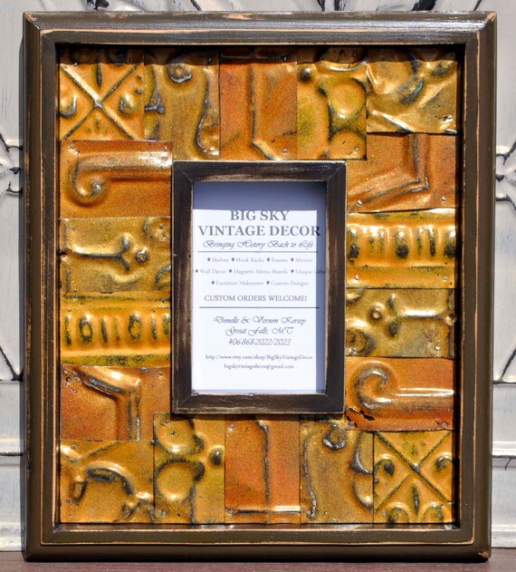 Antique Tin Ceiling Tile Photo Frame Rustic Decor Vintage Etsy