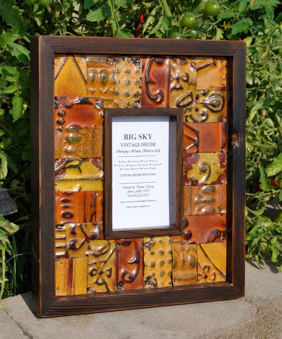 Antique Tin Ceiling Tile Photo Frame Rustic Decor Vintage Etsy