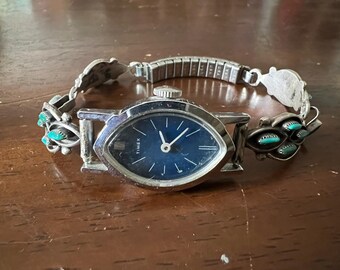 Old Pawn Handmade Native Silver and Turquoise Antique Watch  display picture 1