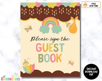PRINTABLE Please Sign The Guest Book Sign, Baby Shower Party Sign, Printable Guest Book Sign, Rainbow Baby Guest Book Sign, INSTANT DOWNLOAD