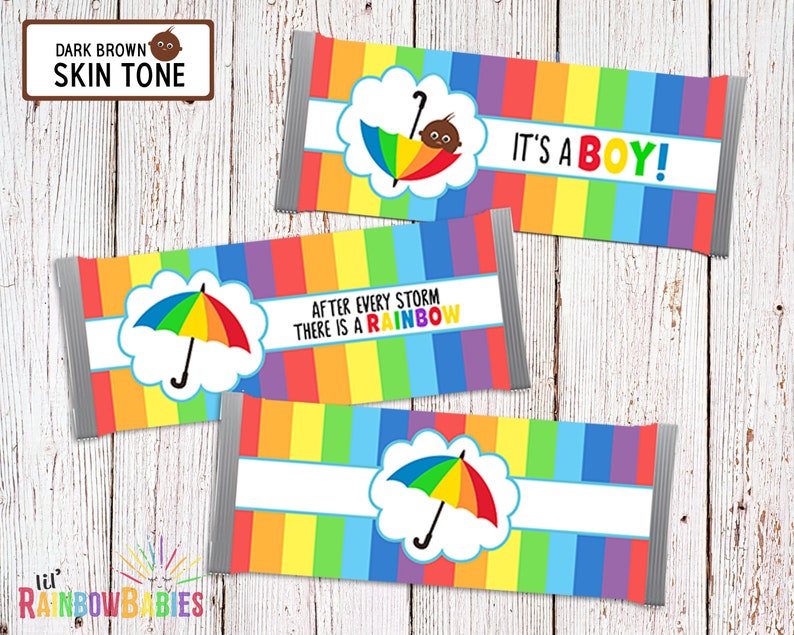 Printable Chocolate Bar Wrappers, Rainbow Baby Shower Favors, Baby ...